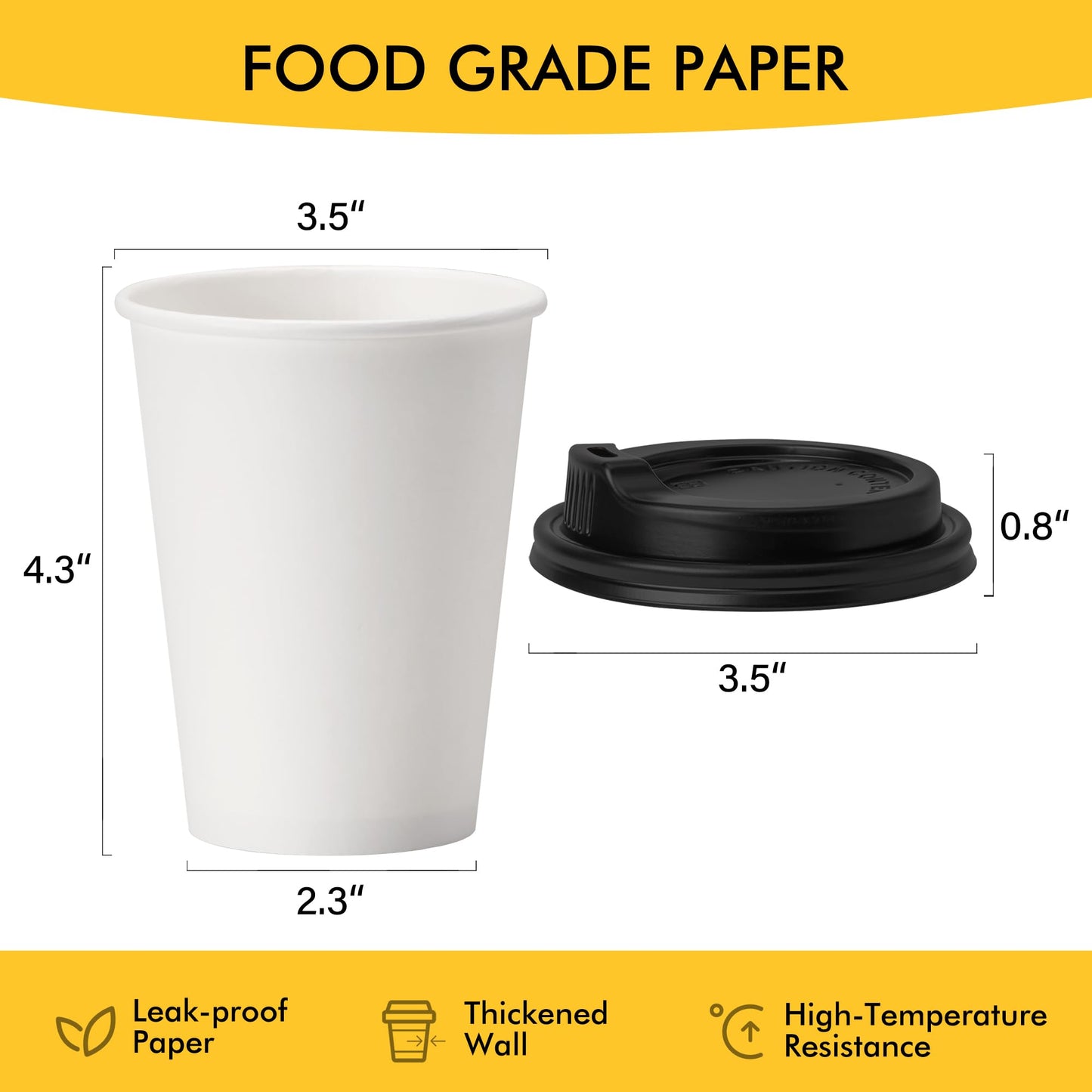 RACETOP [100 pack] Disposable Coffee Cups with Lids 12 oz, Hot Paper Cups with Lids, To Go Cup with Lid