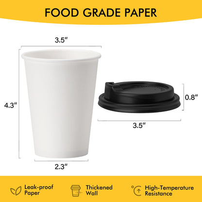 RACETOP [100 pack] Disposable Coffee Cups with Lids 12 oz, Hot Paper Cups with Lids, To Go Cup with Lid