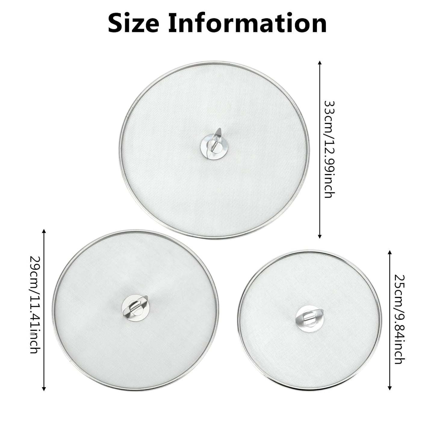 3 PCS Splatter Screen for Cooking, 25/29/ 33 cm Stainless Steel Grease Splatter Guard, Ultra Fine Mesh