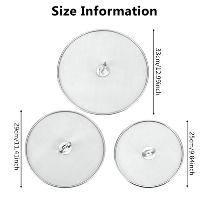 3 PCS Splatter Screen for Cooking, 25/29/ 33 cm Stainless Steel Grease Splatter Guard, Ultra Fine Mesh