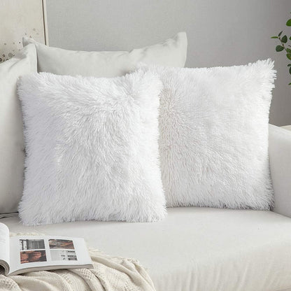 MIULEE Pack of 2 Luxury Faux Fur Throw Pillow Covers - Decorative Plush Pillow Case for Sofa, Bedroom, 16x16 Inch, White