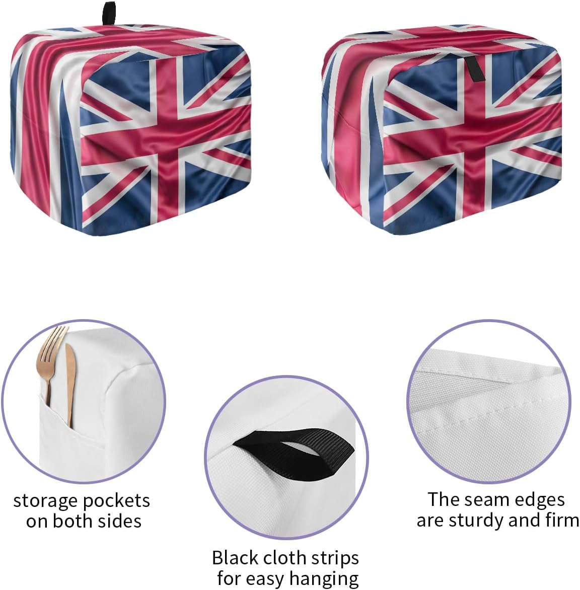 Toaster Dust Cover with Pockets, National Flag Day Classic British Loyalty Symbol, Soft Washable 2 Slice Toaster Cover