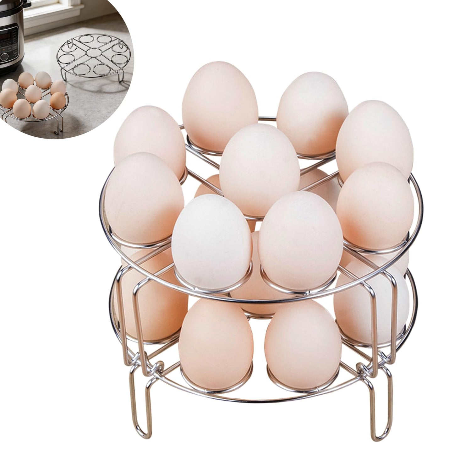 2 Pack Egg Steamer Rack, Instant Pot Egg Rack, Stainless Steel Trivet for 8 Quart Pressure Cooker, Stackable Insert for Instant Pot Accessories for Cooks 18 Eggs, Fits 6qt & 8qt Pressure Cookers