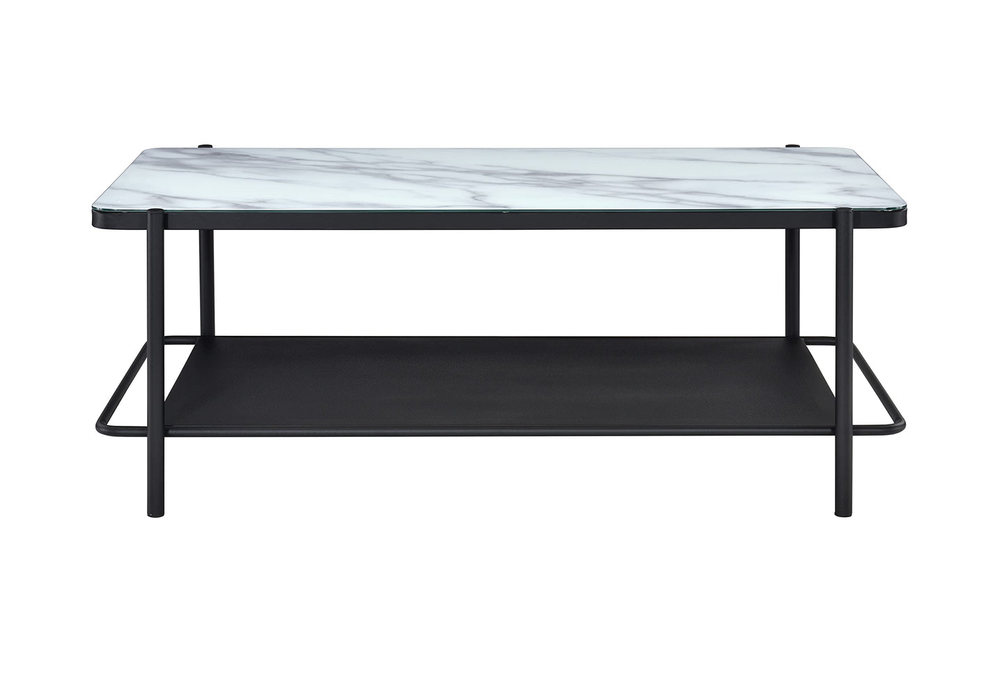 Furniture of America Basil Industrial 1-Shelf, Faux Marble Top Steel 48 in. Rectangle Coffee Table for Living, Bedroom, Reception Room, Black and White