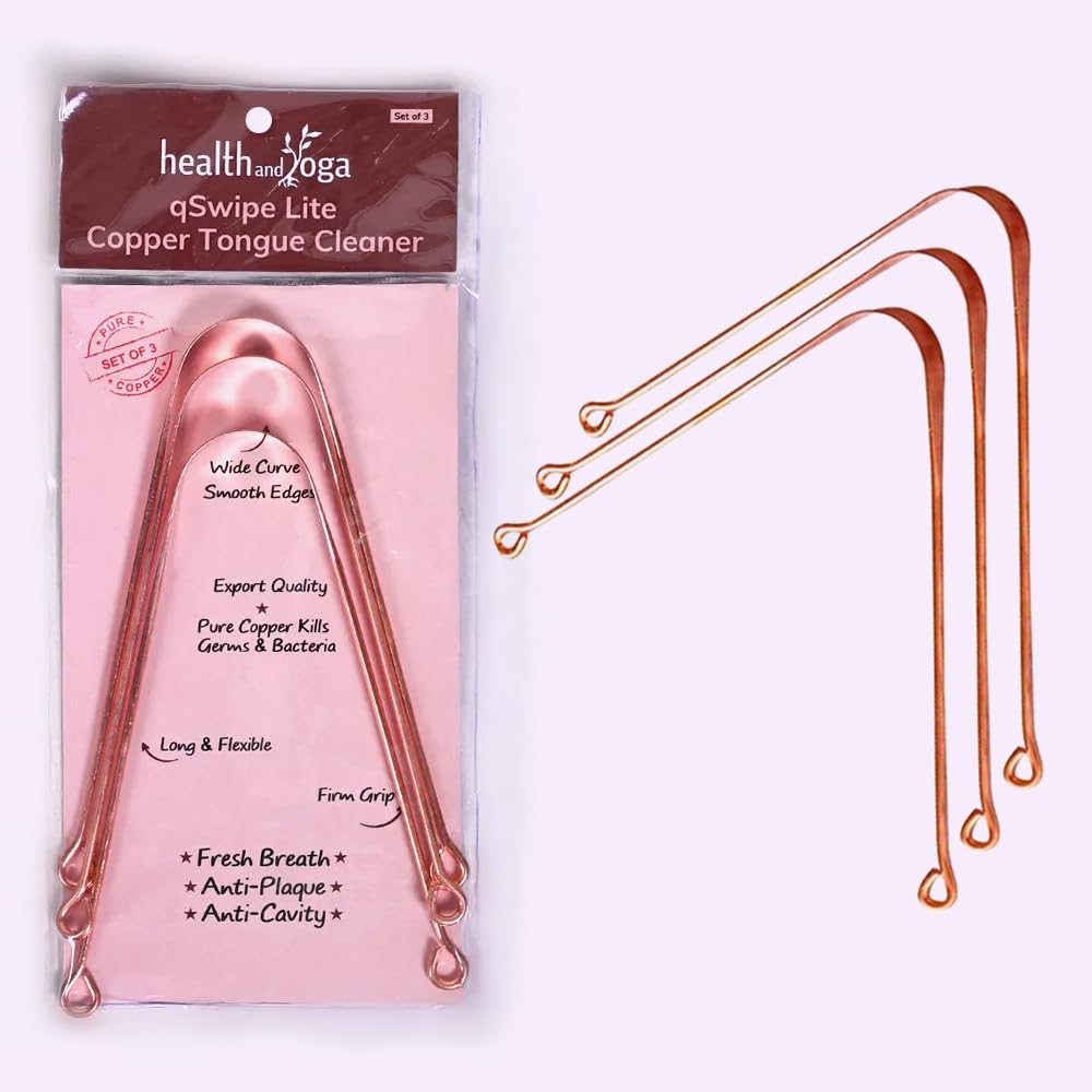 HealthAndYoga™ qSwipe Lite Copper Tongue Cleaners (Pack of 12) – Prevents Bad breath, Improves taste- Flexible, Curved ends provide good grip – Complete Oral Care/Hygiene for Travel/Office/Home