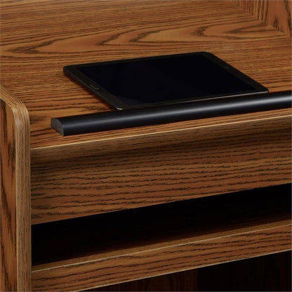 Pemberly Row Aristocrat Modern Wood Lectern, Non-Sound Podium with Slide-Out A/V Shelf & Storage, Medium Oak