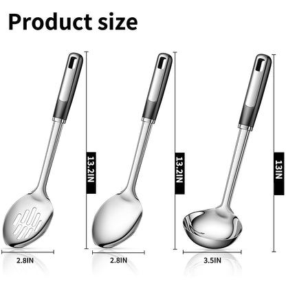 Stainless Steel Cooking Spoons Set – Includes Slotted Spoon, Serving Spoon & Soup Ladle, Heat-Resistant, Dishwasher Safe, Ergonomic Handles for Home & Commercial Use