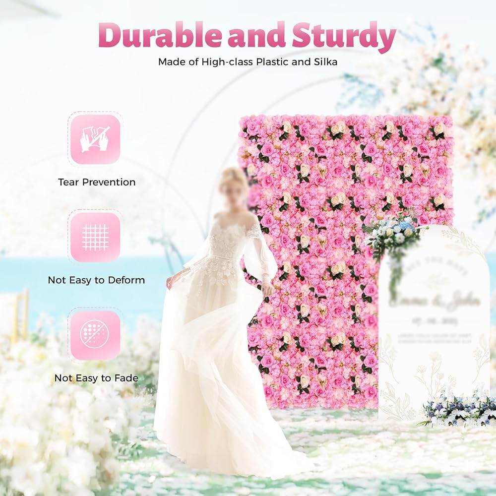 GOUZIBHD 24x16in Flower Wall Panels Wedding Party Bouquet Wall Backdrop, Faux Roses Artificial Flower Wall Background, Flower Wall Panel for Party Bridal Event Decor(Size:12PCS)