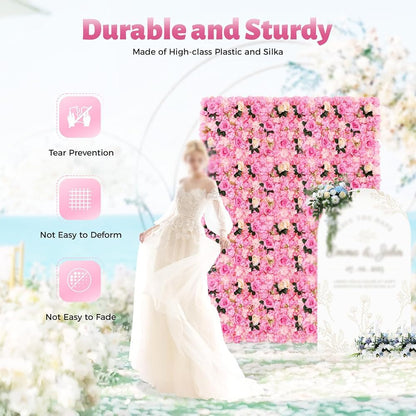 GOUZIBHD 24x16in Flower Wall Panels Wedding Party Bouquet Wall Backdrop, Faux Roses Artificial Flower Wall Background, Flower Wall Panel for Party Bridal Event Decor(Size:12PCS)