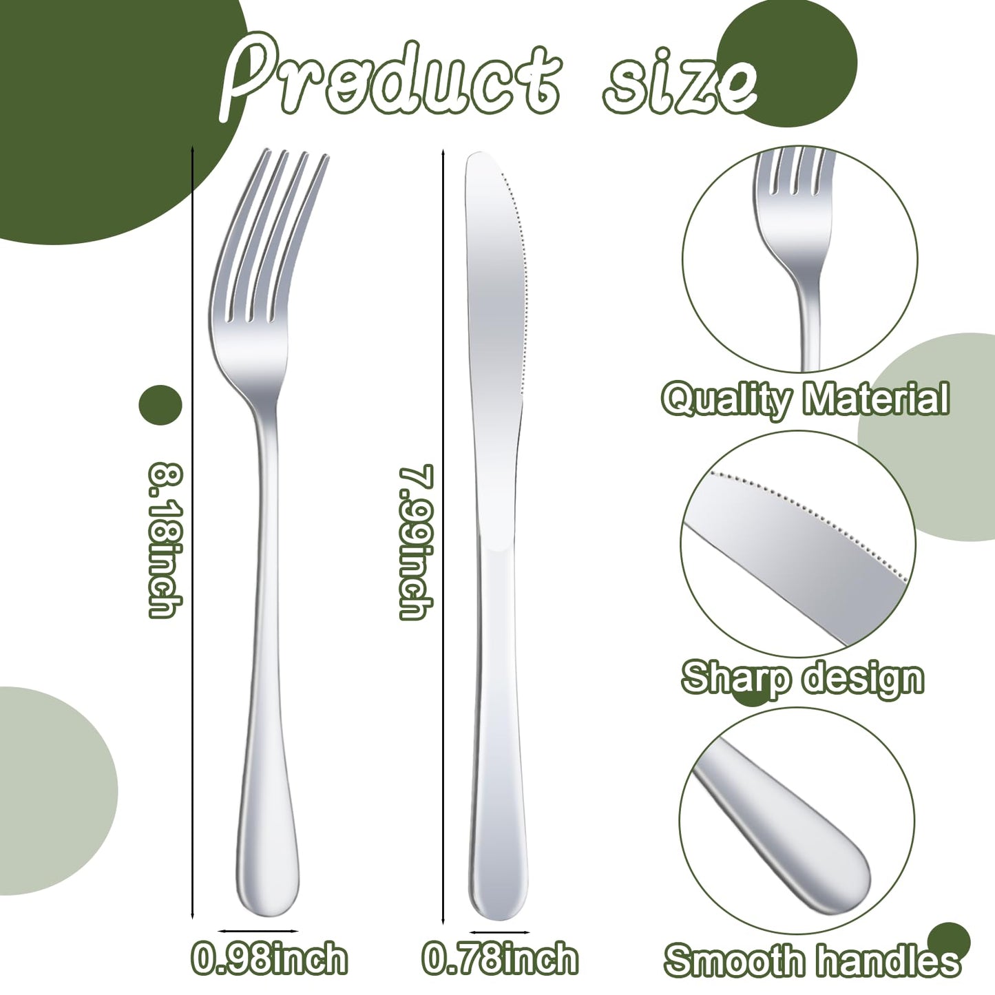 24 Pcs Stainless Steel Silverware Dinner Fork and Knife Set Flatware Forks Silver Tableware Cutlery Set Bulk for Kitchen Restaurant Home (8.1X 1 Inch, 8 X 0.8 Inch)