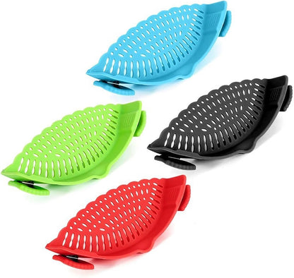 Snap Strainer, Clip-on Heat Resistant Silicone Colander for Pots, Hands-free Pour Spout for Pasta, Vegetables