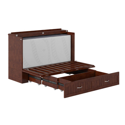 AFI, Aspen Mid-Century Modern Queen Solid Wood Murphy Bed Chest with 6" Mattress, Storage Drawer & Built-in USB Charger, Walnut