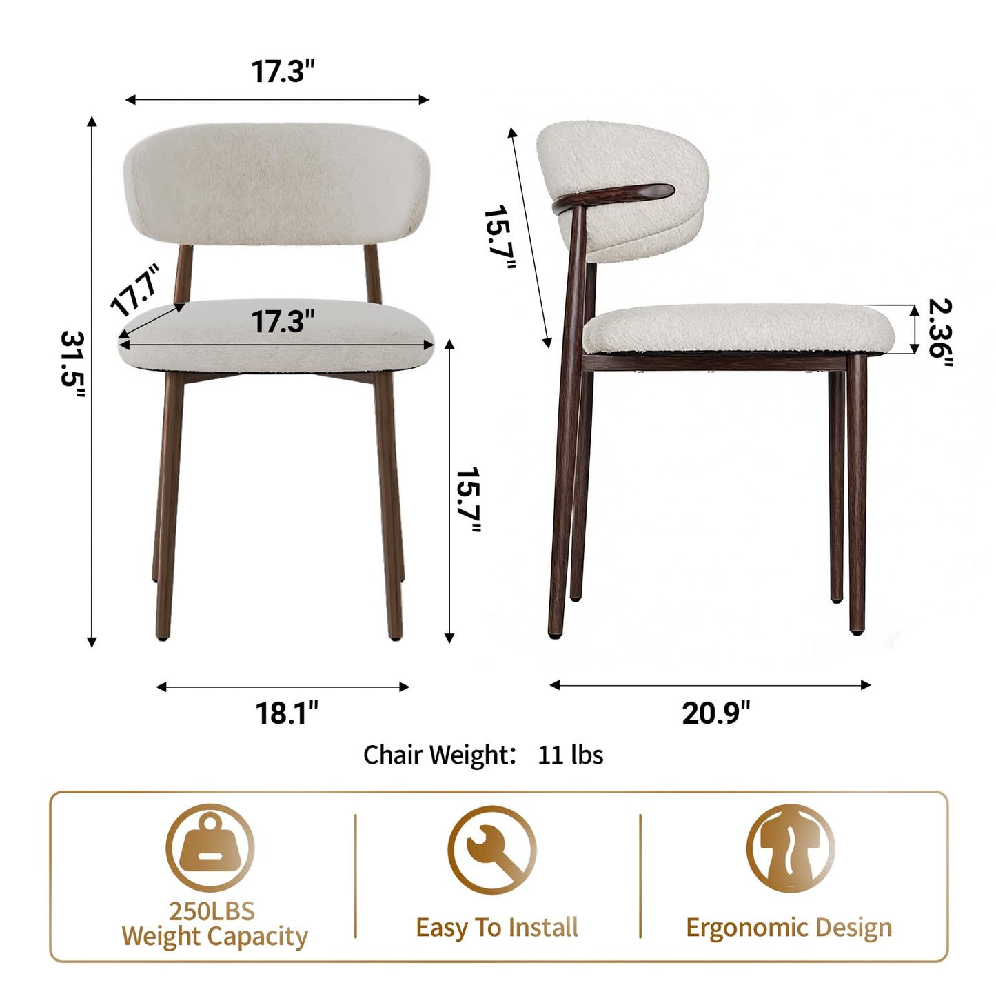 POLE SPACE Morden Dining Chairs Set of 4, Upholstered Fabric Kitchen Side Chairs with Dark Walnut Metal Legs, Indoor Dining Room Chairs for Patio, Dining Room, Backyard Heat Resistant