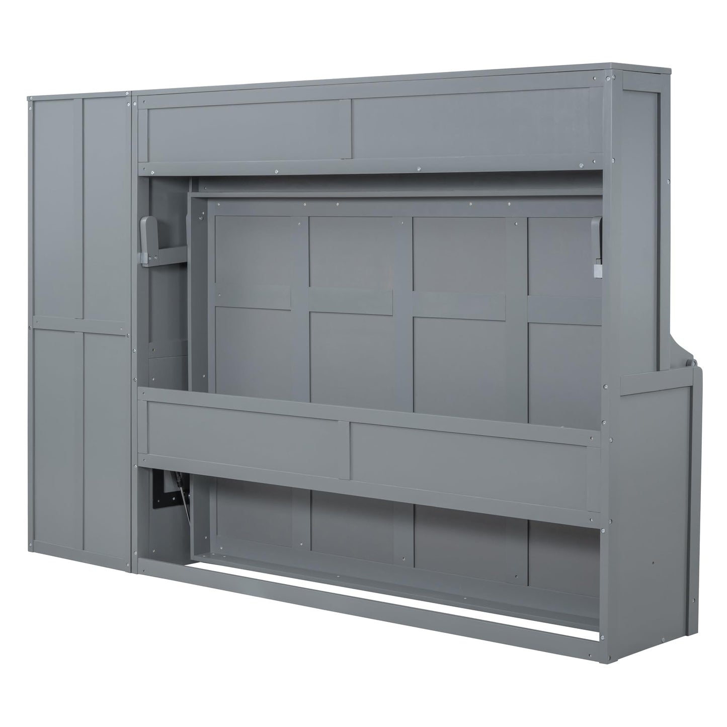 Ball & Cast Queen Size Murphy Bed Wall Chest with Closet and Storage Drawers,Wood Hideaway Platform Bedframe can be Folded,Easy Assembly,for Kids Bedroom,Student Dorms,Gray