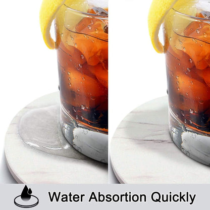 EAGMAK Set of 8 Absorbent Marble Style Ceramic Coasters with Holder for Drinks, Home Decor (White)