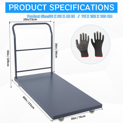 Heavy Duty Flatbed Cart 60"x30" Platform Truck with 4 Swivel Wheels, 2000 lbs Capacity Steel Hand Truck, Industrial Utility Push Cart for Warehouse Garage and Moving