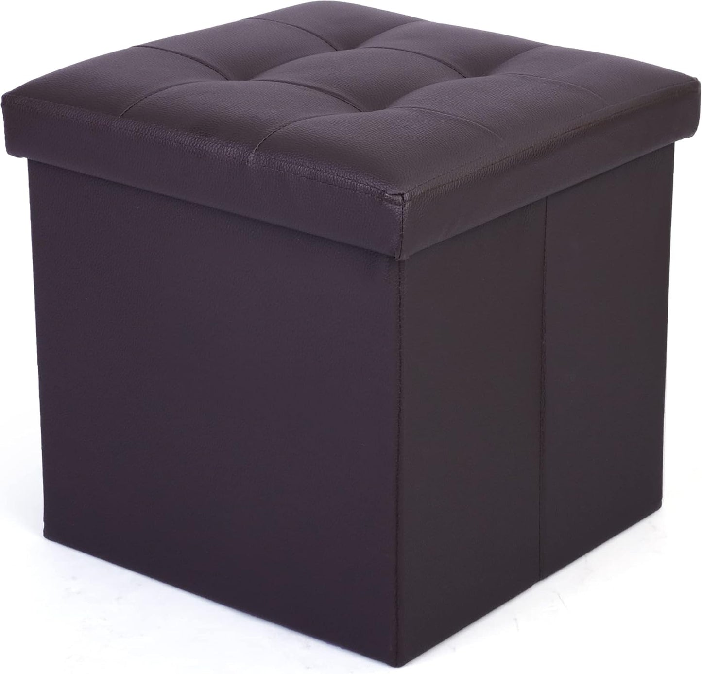 Ottoman,13x12x12 inch LotFancy Storage Ottoman Cube, Brown Foot Stool Square Ottoman with Lid, Faux Leather Seat