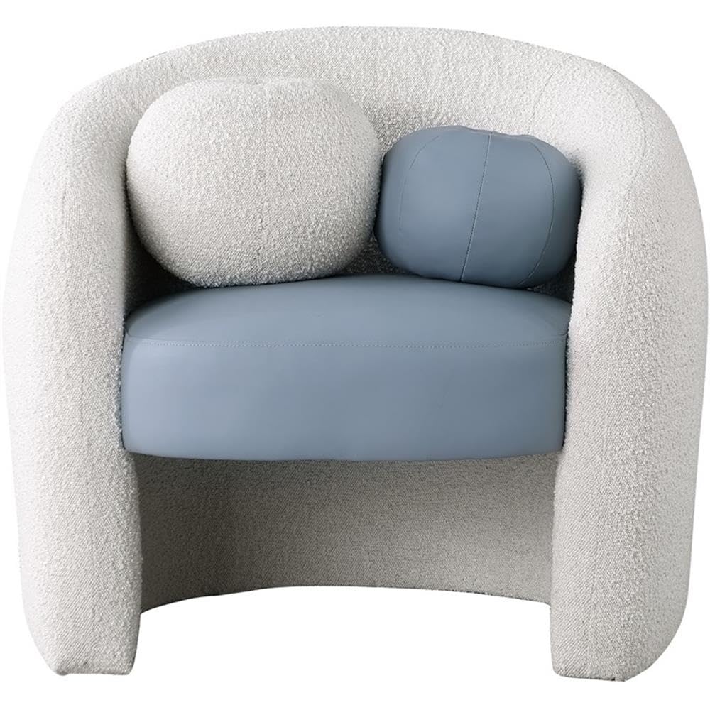 Meridian Furniture 546Blue Acadia Collection Modern | Contemporary Accent Chair with Rich Cream Boucle Fabric, Soft Blue Vegan Leather Seat, Rounded Back, 33.5" W x 30.5" D x 30" H, Blue