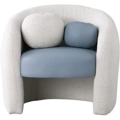 Meridian Furniture 546Blue Acadia Collection Modern | Contemporary Accent Chair with Rich Cream Boucle Fabric, Soft Blue Vegan Leather Seat, Rounded Back, 33.5" W x 30.5" D x 30" H, Blue