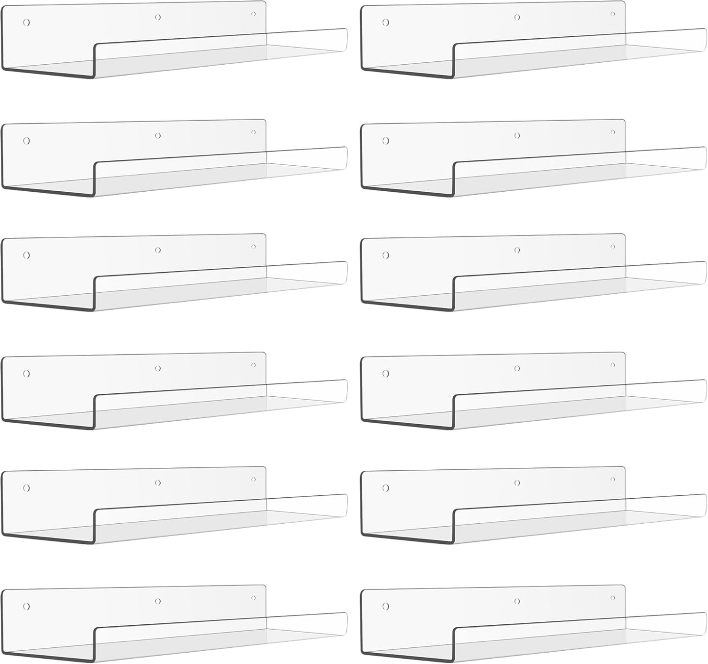 Upsimples 12 Pack Acrylic Shelves - Clear Wall Organizer for Figures, Toys, Perfume | 15" Display Shelf for Bedroom & Nursery