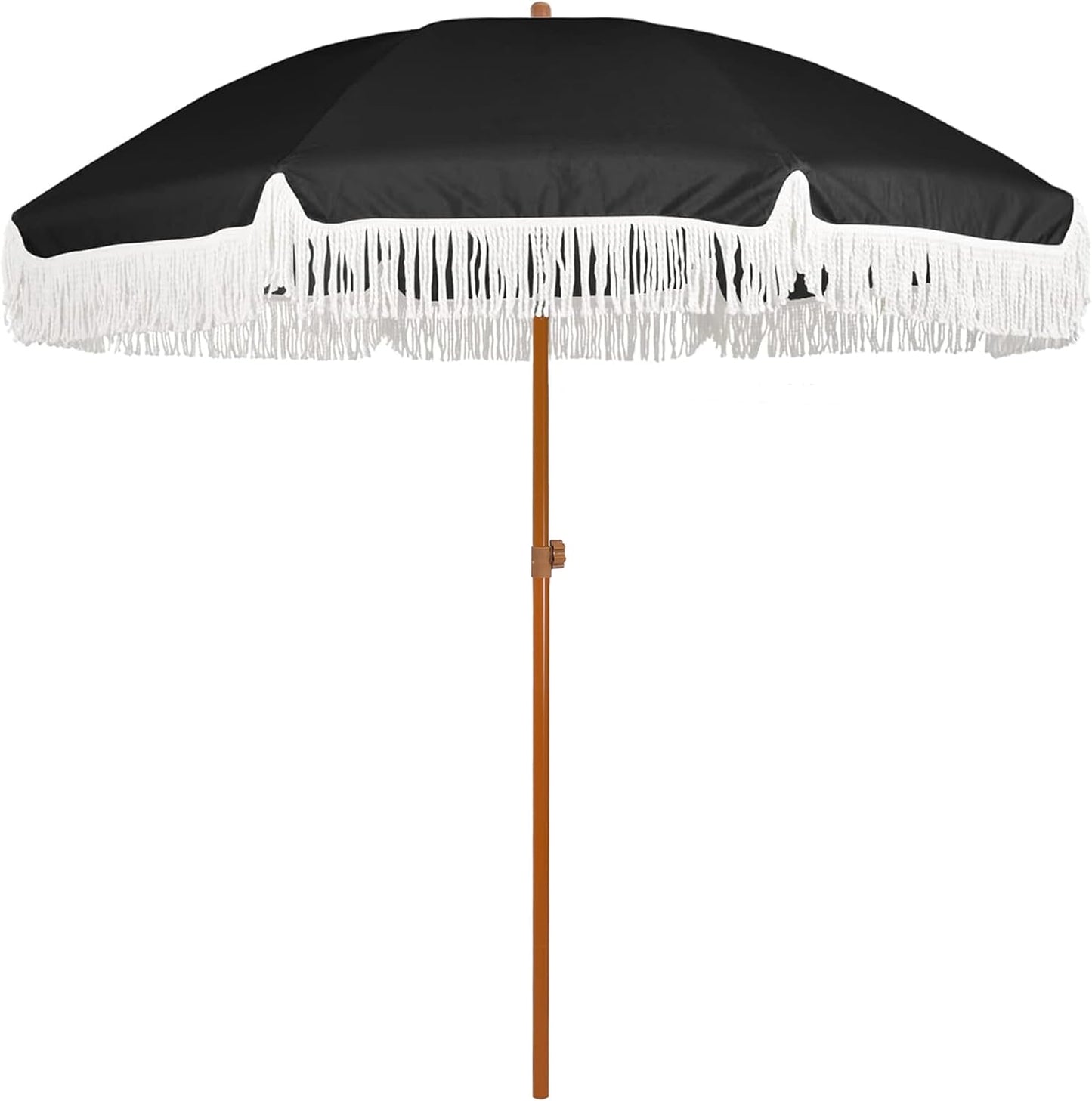 AMMSUN 7ft Patio Umbrella - Stylish Fringe Design with UPF50+ Protection & Steel Pole | Black