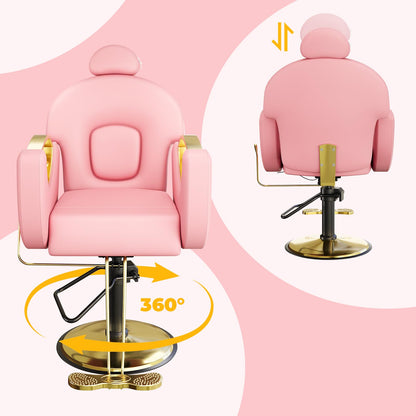 Barber Salon Chair, Reclining Salon Chair for Hair Stylist with Heavy Duty Hydraulic Pump, 360° Swivel & Height Adjustable Styling Chair for Barbershop, Spa, Tattoo, Beauty, 330 LBS Capacity