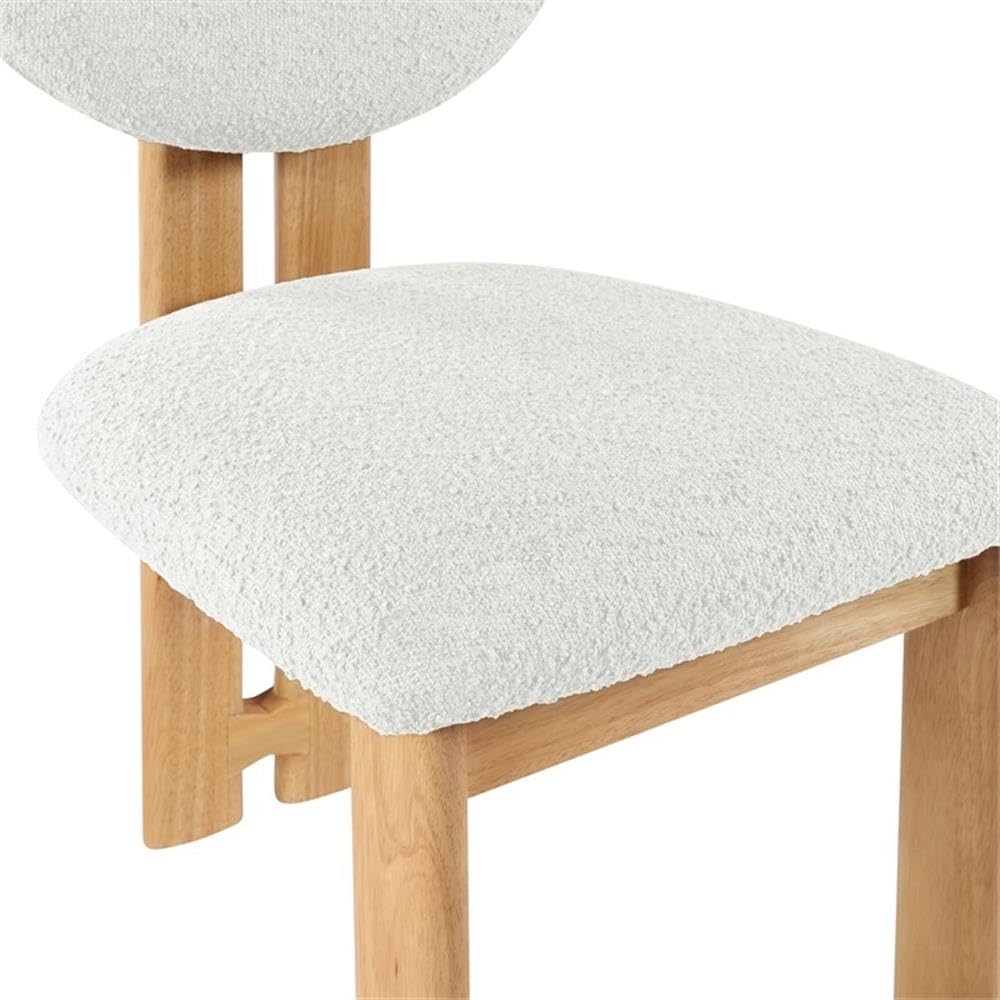 Meridian Furniture 503Cream-C Napa Collection Modern | Contemporary Dining Chair with Rich Cream Boucle Fabric, Natural Finish Solid Wood Frame, 15.25" W x 19.5" D x 35.75" H, Cream, Set of 2