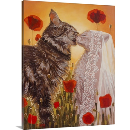 CANVAS ON DEMAND Cats Wedding, 2023 Canvas Wall Art Print by Yue Zeng, Home Decor, Wildlife, Pet Artwork,36" x45in
