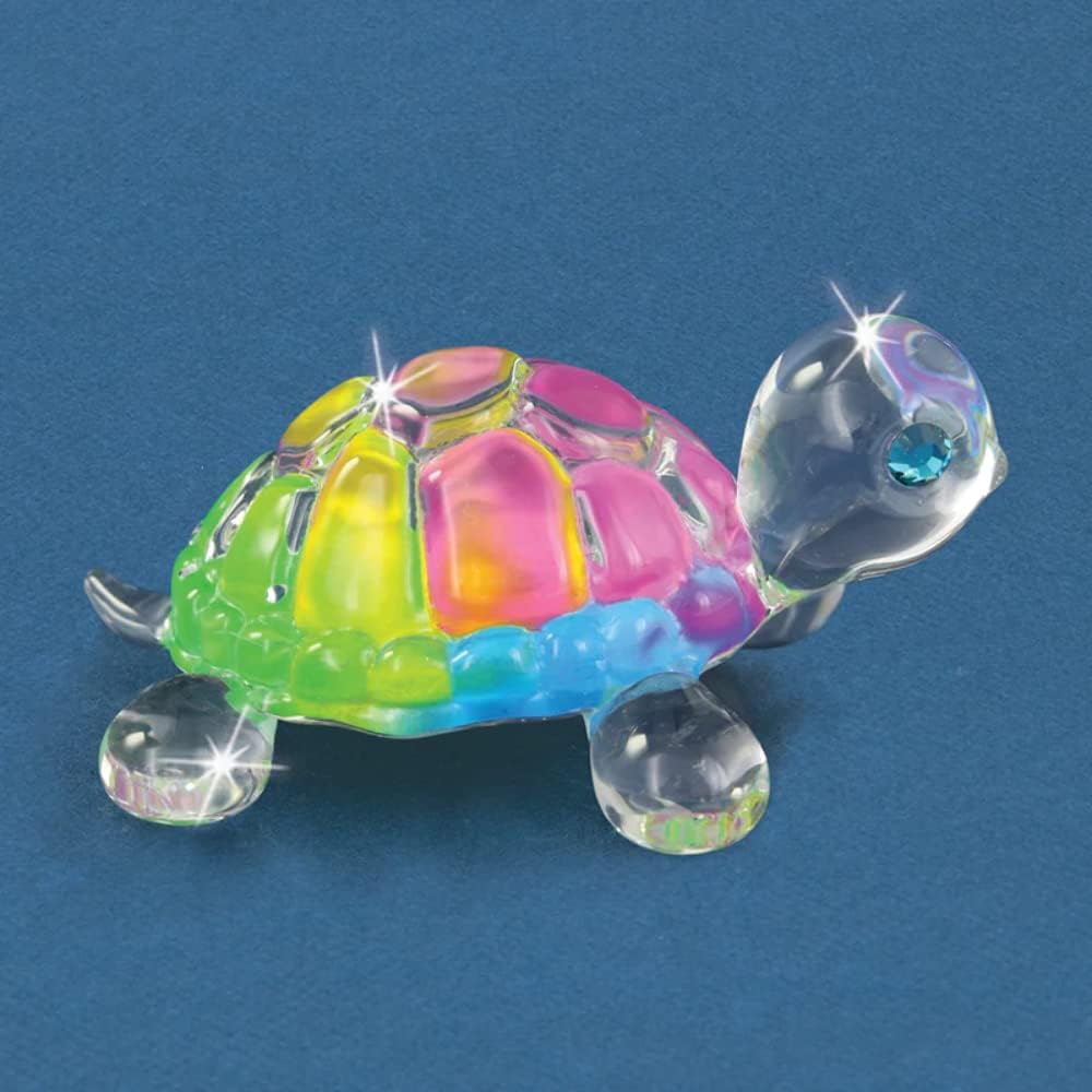 Glass Baron Small Turtle Figurine with Crystal - Rainbow Snow Cone