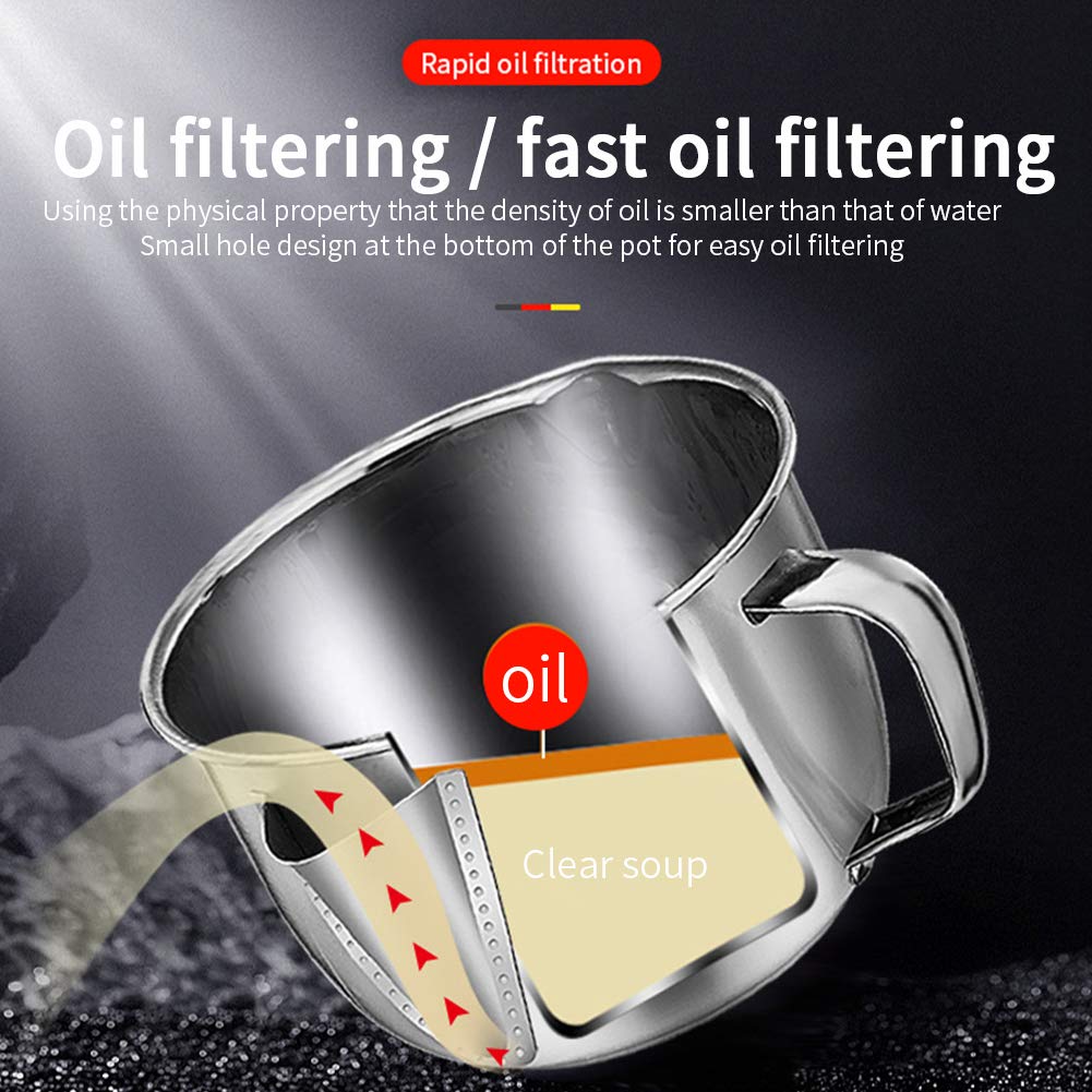 Stainless Steel Fat Separator Bowl, Large 4 Cups Gravy Separator Bowl With Handle Round Shape, 1000ml Capacity for Healthy Cooking Reduce Fat Intake(COLOR:no lid)