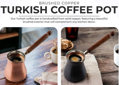 DEMMEX Turkish Coffee Pot – 1mm Thick Brushed Copper Cezve, Ibrik, Briki, Stovetop Greek Arabic Coffee Server, 100% Handmade in Turkey, 15 fl oz, Serves 6