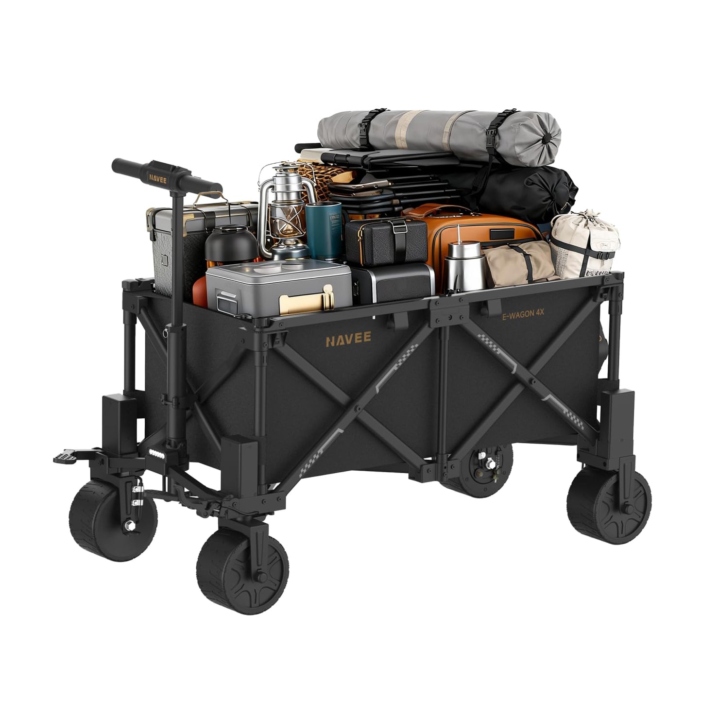 NAVEE 4X Electric Wagon Cart with Seat, 1300 lbs Static Load, 770 lbs Dynamic Load, 3000W Motor, 6.5" Wheels All-Terrain Heavy Duty Foldable Utility Cart for Shopping Camping Outdoor Film Production