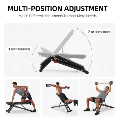 DHT Weight Bench, Adjustable Weight Benches for Home Gym, Workout Bench with Fast Folding, Incline Decline Bench Press for Full Body, Black