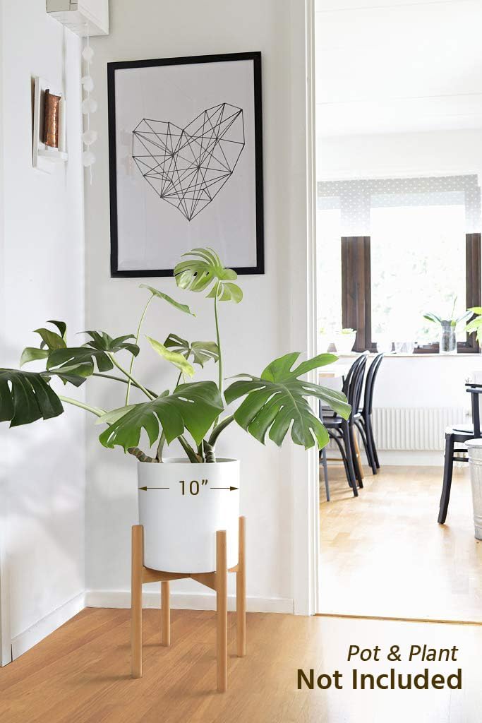 10 Inch Mkono Plant Stand Mid Century Wood Flower Pot Holder (Plant Pot NOT Included) Modern Potted Stand Indoor