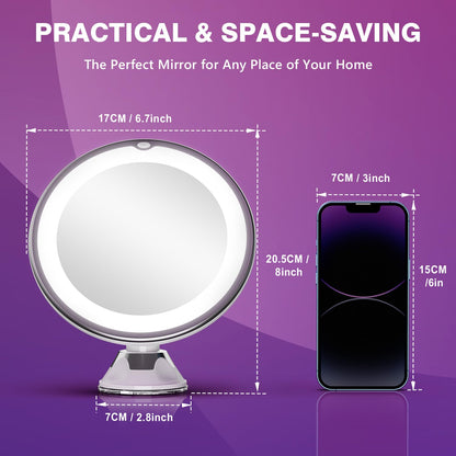 Auxmir 2025 Upgraded 30X Magnifying Mirror with Light, Makeup Mirror with 2-Level Lights, Vanity Mirror with Power Suction Cup and Tweezers, 360° Swivel, Portable Bathroom Mirror for Home Travel