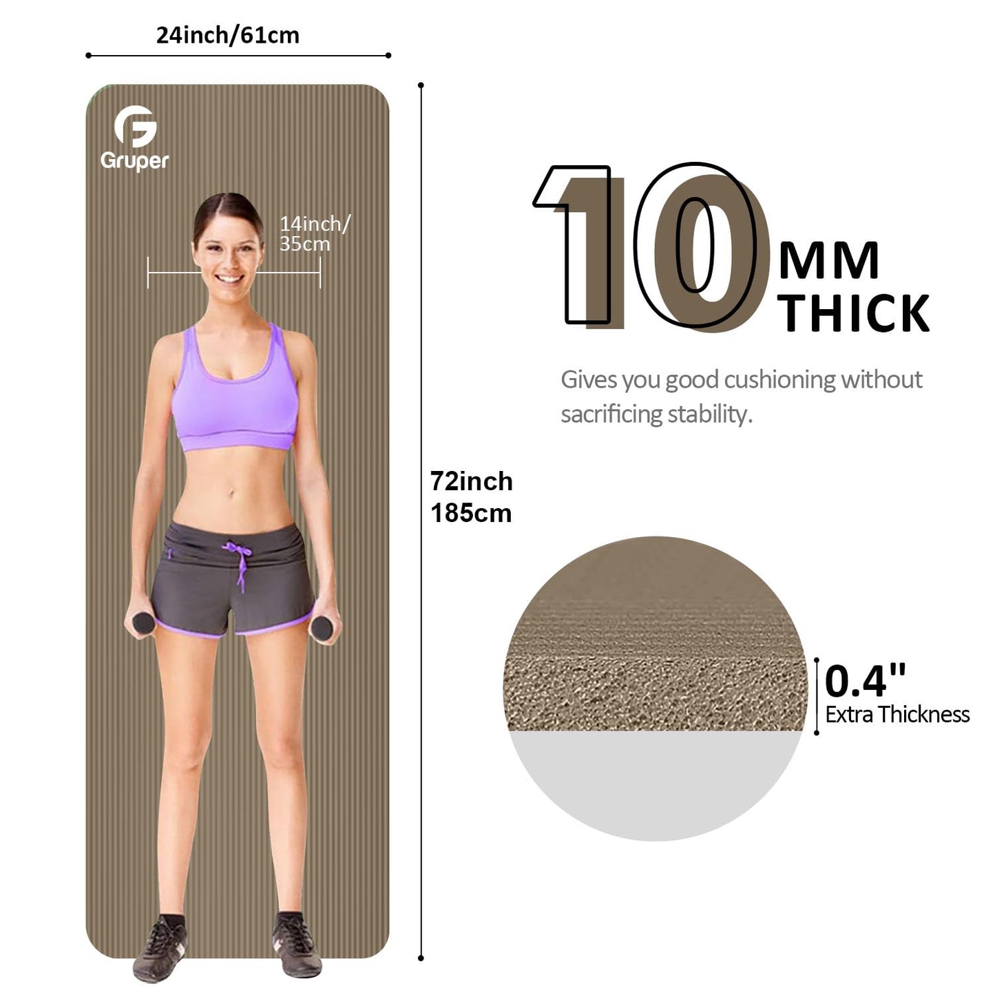 Yoga Mat Non Slip NBR Thick Yoga Mat, 72"L x 32"/24"W x 0.6"/0.4"TH (185cm x 80cm/61cm x 15mm/10mm), Anti-Tear Exercise Mat with Carrying Strap and Bag, Workout Mats for Yoga, Pilates, Floor Exercises