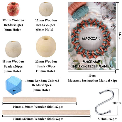 169pcs Macrame Kits for Beginners 3mm x 220yards Natural Cotton Macrame Cord Wall Hanging Kit, Best Macrame Supplies for Macrame Plant Hanger with Wooden Beads,Wooden Rings,Wooden Sticks,S Hooks