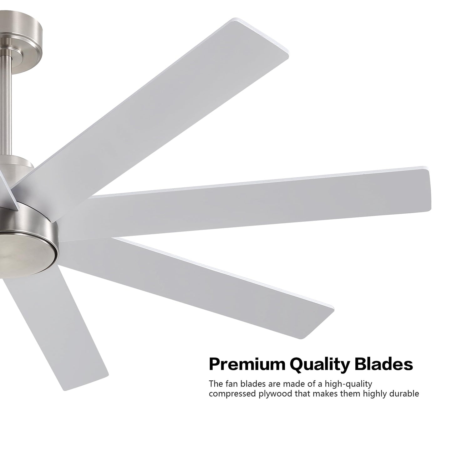 WINGBO 72" Large DC Ceiling Fans without Lights, 3 Downrods, 8 Plywood Blades, 6-Speeds Reversible DC Motor, Indoor Ceiling Fan No Lights for Bedroom Living Room Patio, Brushed Nickel and Silver