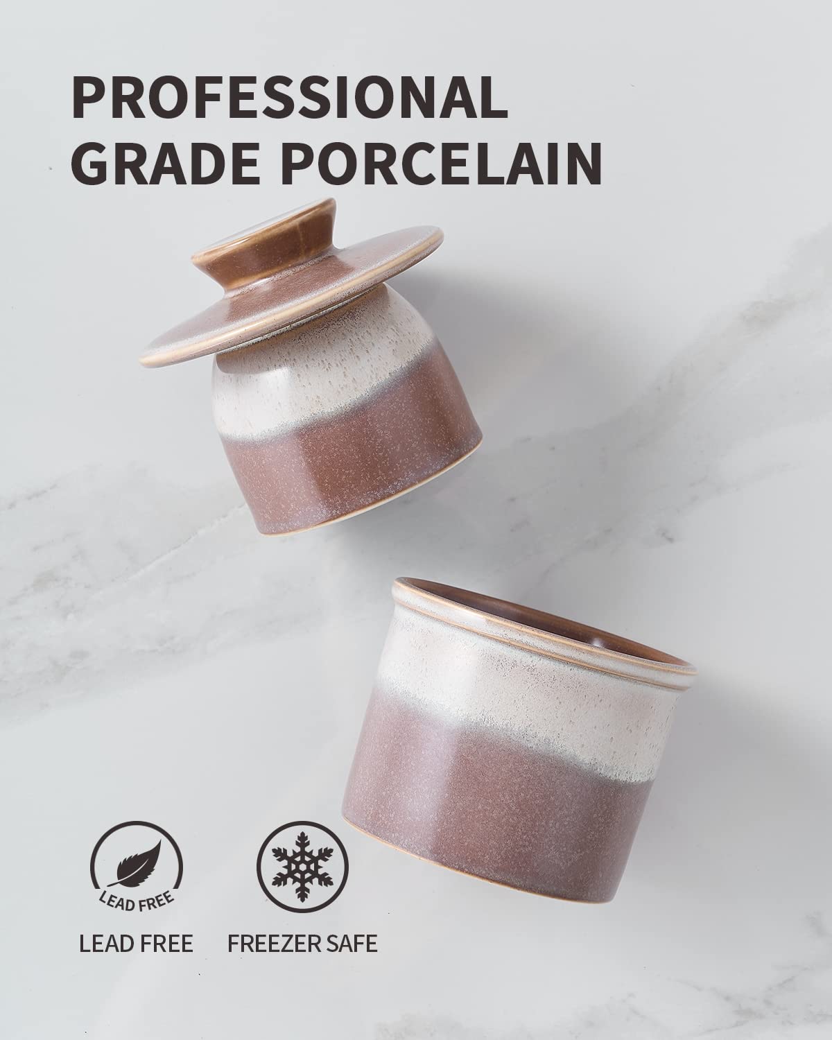 XELA Ceramic Butter Crock, The Original Reactive Two-Colour Glaze, Butter Dish With Water Line for Spreadable Fresh Butter - Ziying