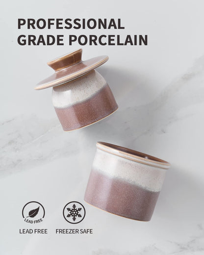 XELA Ceramic Butter Crock, The Original Reactive Two-Colour Glaze, Butter Dish With Water Line for Spreadable Fresh Butter - Ziying