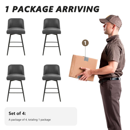 Coolazy Counter Height Bar Stools Set of 4,360° Swivel Faux Leather Barstools with High Back 26" H Seat Height (Faux Leather-Grey, 4 Pieces - 26" Counter Height)