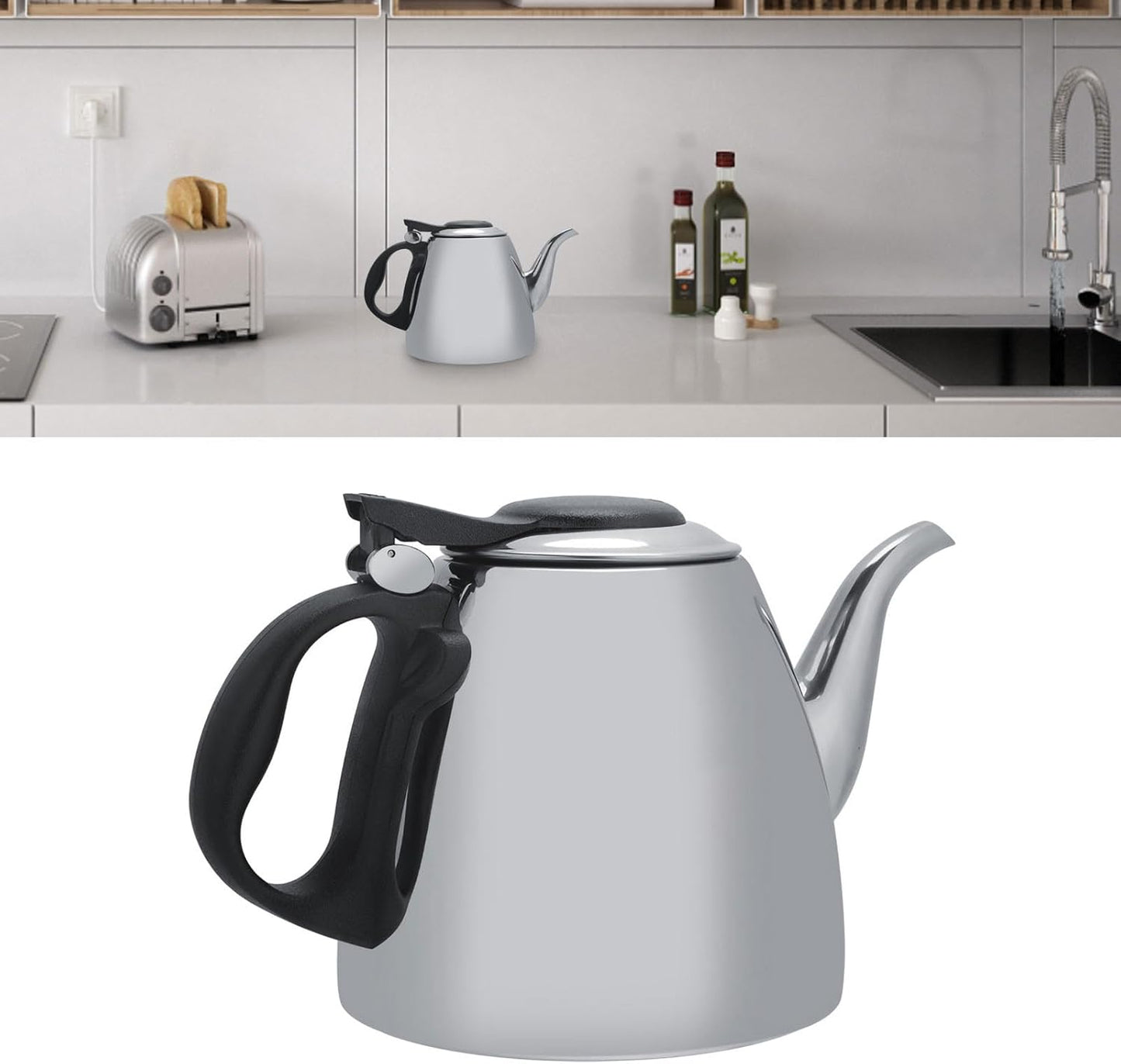 Tea All Black Flame Pattern Stove Top Tea Kettle, Stainless Steel Stovetop Teapot Kettle with Heat Resistant Handle