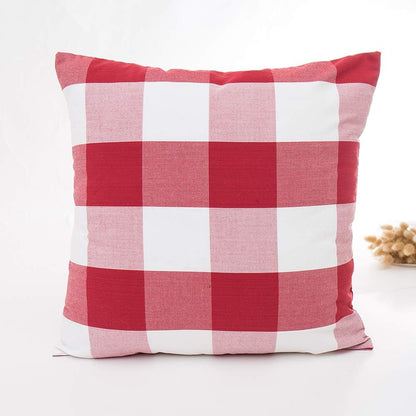 Set of 4 Throw Pillow Covers, Decorative Cotton Linen Cushion Covers, Geometric Stripe Tartan Checkered, Red (18x18")