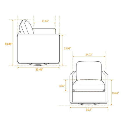 KEIKI 360° Swivel Club Chair with Backrest Pillow, Accent Square Single-seat Armchair Upholstered Sofa for Reading, Nursery, Living Room, Bedroom, Lounge, Hotel