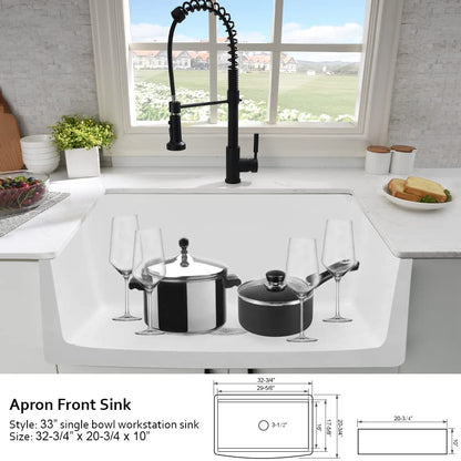 33 Inch White Farmhouse Sink Workstation-Hovheir 33x21 Apron Front Farm Sink White Fireclay Porcelain Ceramic Farmhouse Kitchen Sinks Workstation Deep Single Bowl Farmer Sinks with Cutting Board