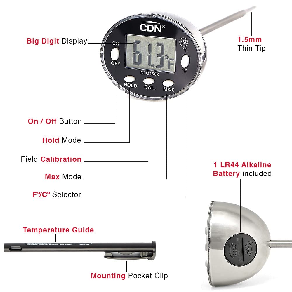 CDN Digital Thermometer | NSF Certified | ProAccurate® | 5" Stem with Protective Sheath | For Meat, Poultry, Candy | Easy One-Button Operation | DT392