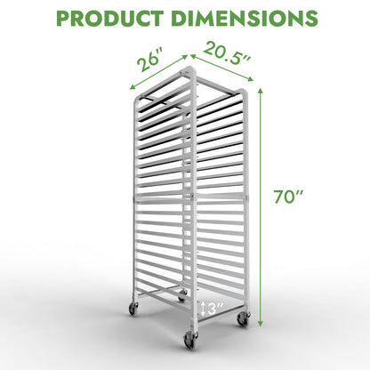 CURTA 20-Tier Heavy Duty Bun Pan Bakery Rack with 5" Wheels, NSF Certified, Heavy Duty, 26" D x 20" W x 69" H, Storage for Half & Full Sheets