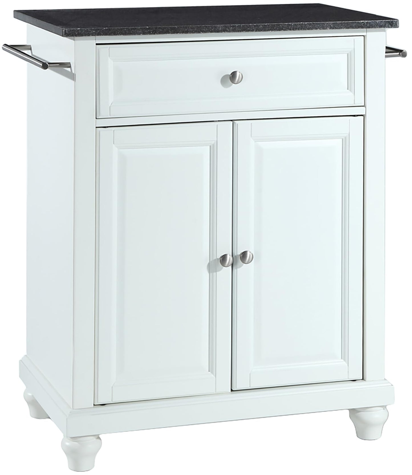 Crosley Furniture Cambridge Granite Top Small Portable Rolling Kitchen Island Storage Cart, Microwave Stand, White
