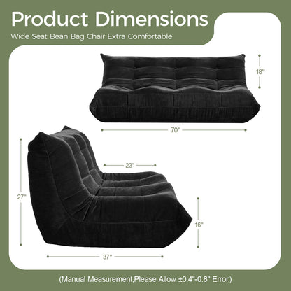 SUYOLS Bean Bag Chair, 3 Seater Fireside Chair Large Bean Bag Sofa for Adults, Memory Foam Chairs Gaming Chairs with Comfy Design & Soft Fabric, Lazy Floor Sofa for Living Room, Bedroom, Dark Gray