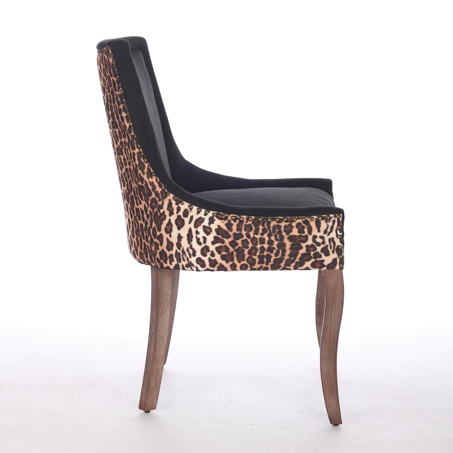 Upholstered Dining Chairs Set of 2,Mid Century Modern Dining Room Chairs with Solid Wood Frame Bronze Nail Head,Armless Accent Chair for Living Room Kitchen Restaurant 36.4" H Leopard